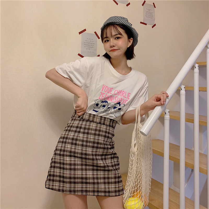 Chân Váy Lưng Cao Họa Tiết Caro Form Chữ A Phong Cách Hàn Quốc Xinh Xắn Đáng Yêu | BigBuy360 - bigbuy360.vn