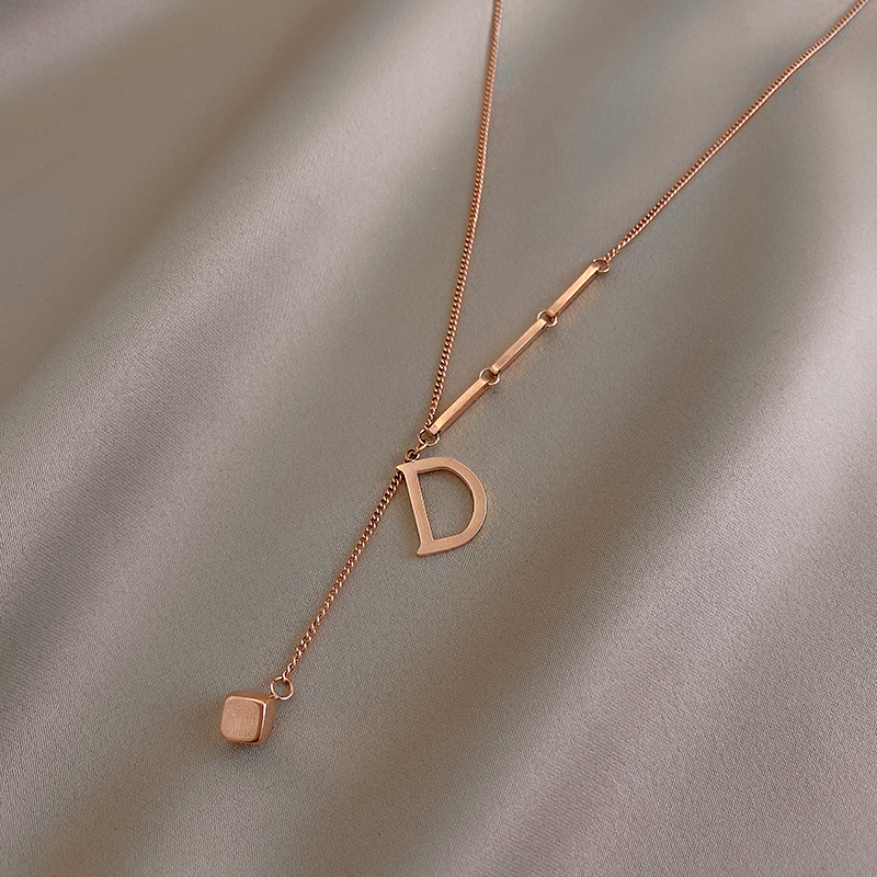 Dây Chuyền Thép Titan Mặt Chữ D Phong Cách Hàn Quốc Cho Nữ