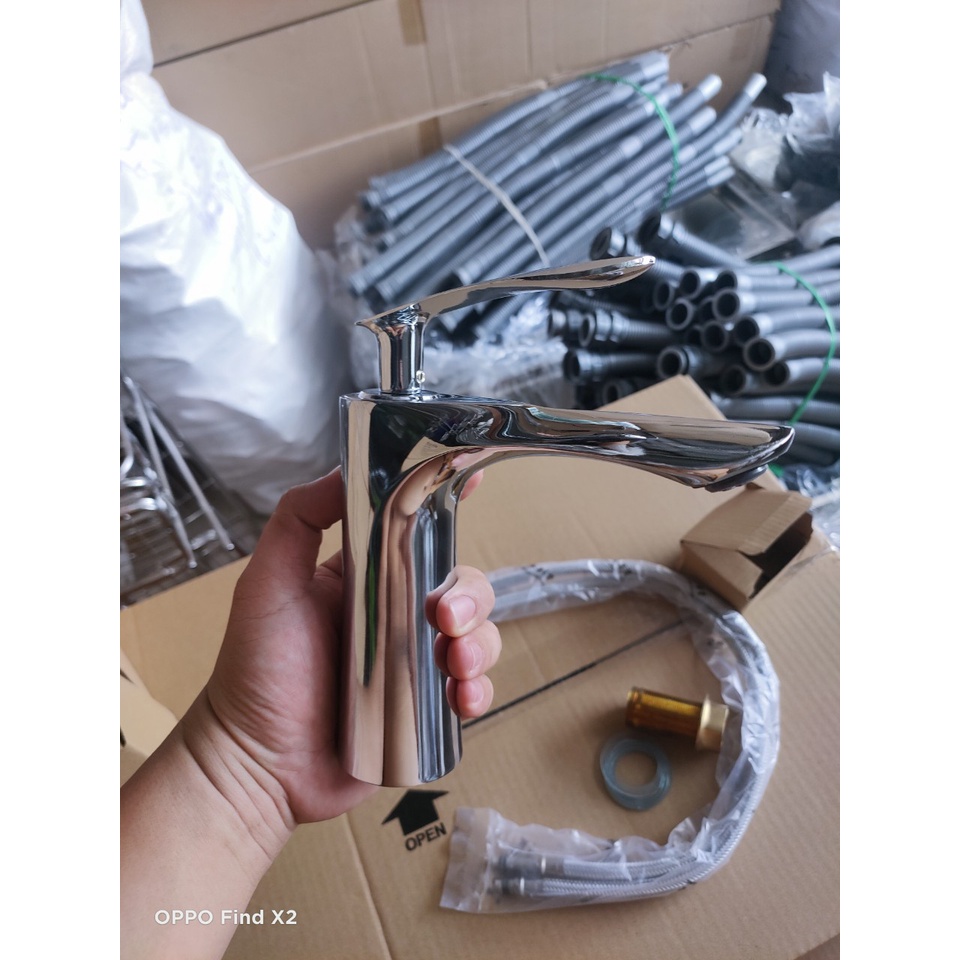 Vòi lavabo vòi rửa mặt - vòi rửa mặt hình lá liễu nóng lạnh inox 304