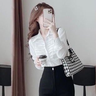 Áo sơ mi trắng nữ tay dài đi học áo kiểu điệu đuôi tôm phối viền ren ngang ngực Áo sơ mi kiểu tiểu thư hàn quốc công sở