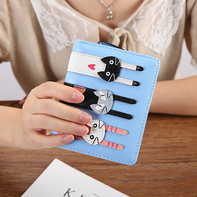 Ví Ngắn Nữ Cầm Tay Cao Cấp Hình Ba Chú Mèo Ngộ Nghĩnh 543 Siêu Dễ Thương - Hazo