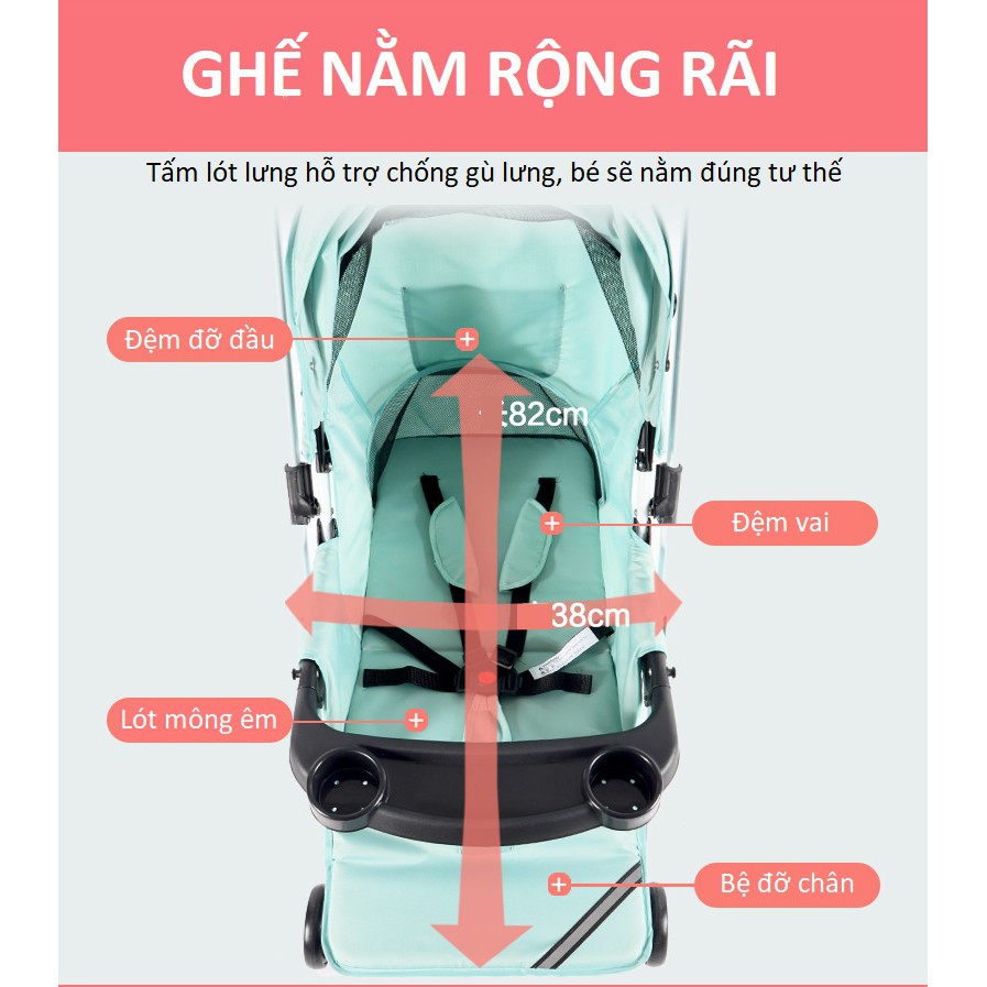 Xe đẩy hai chiều HaoWei bé nằm 3 tư thế có thế gấp gọn tiện lợi đi du lịch nhỏ nhẹ