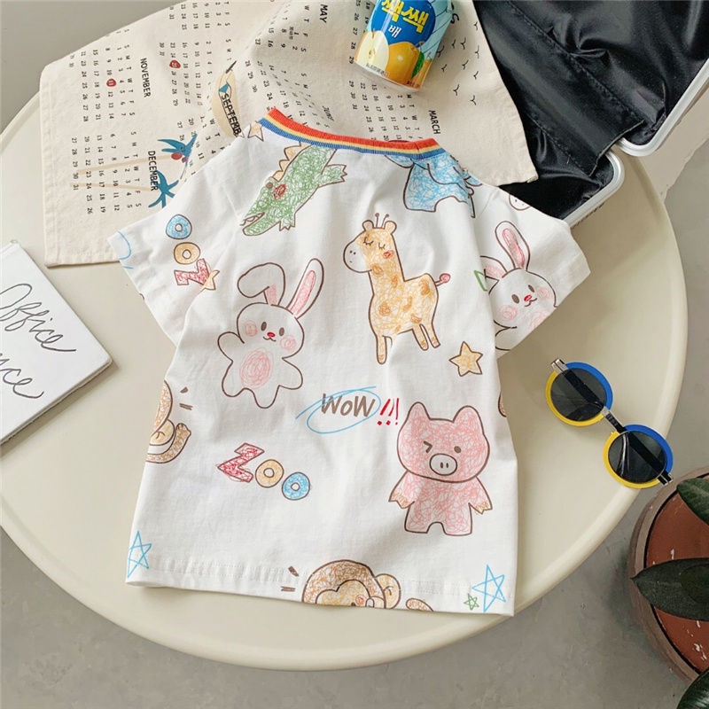 Áo Thun Tay Ngắn 100% Cotton Mỏng Nhẹ In Họa Tiết Hoạt Hình Phong Cách Hàn Quốc Thời Trang Mùa Hè Cho Bé Trai 2022