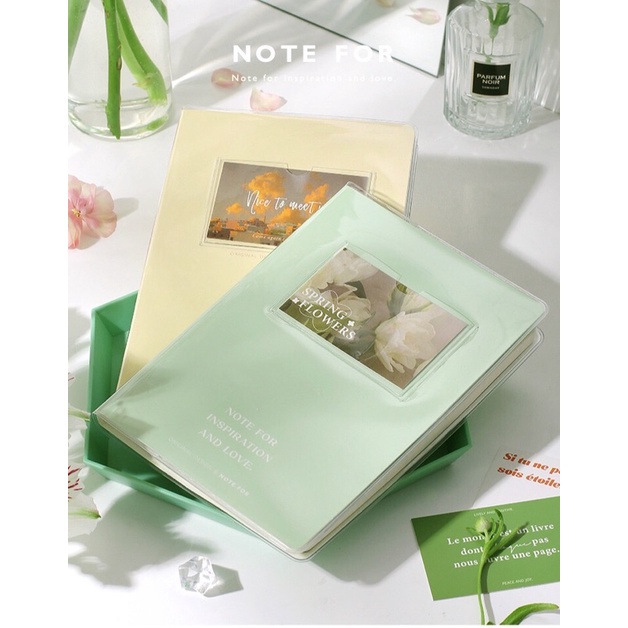 Sổ tay Note For ruột grid ô vuông bìa màu pastel aesthetic kèm 4 card ảnh