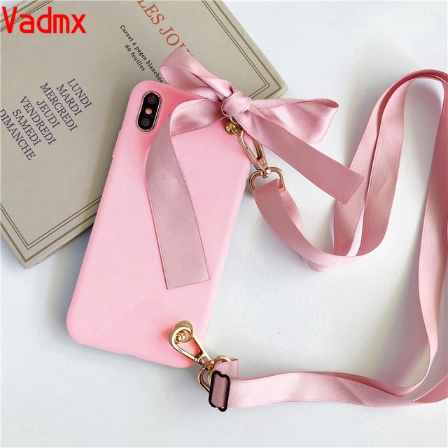Cute Bow Tie Bag Silicon Phone Case For Vivo Y17 Y11 Y12 Y13 Y15 Y91C Y93 Y91 Y95 Y83 Y81 V11 V15 Pro Y85 V9 Y53 V5 V5S Soft Simple Cover With Strap
