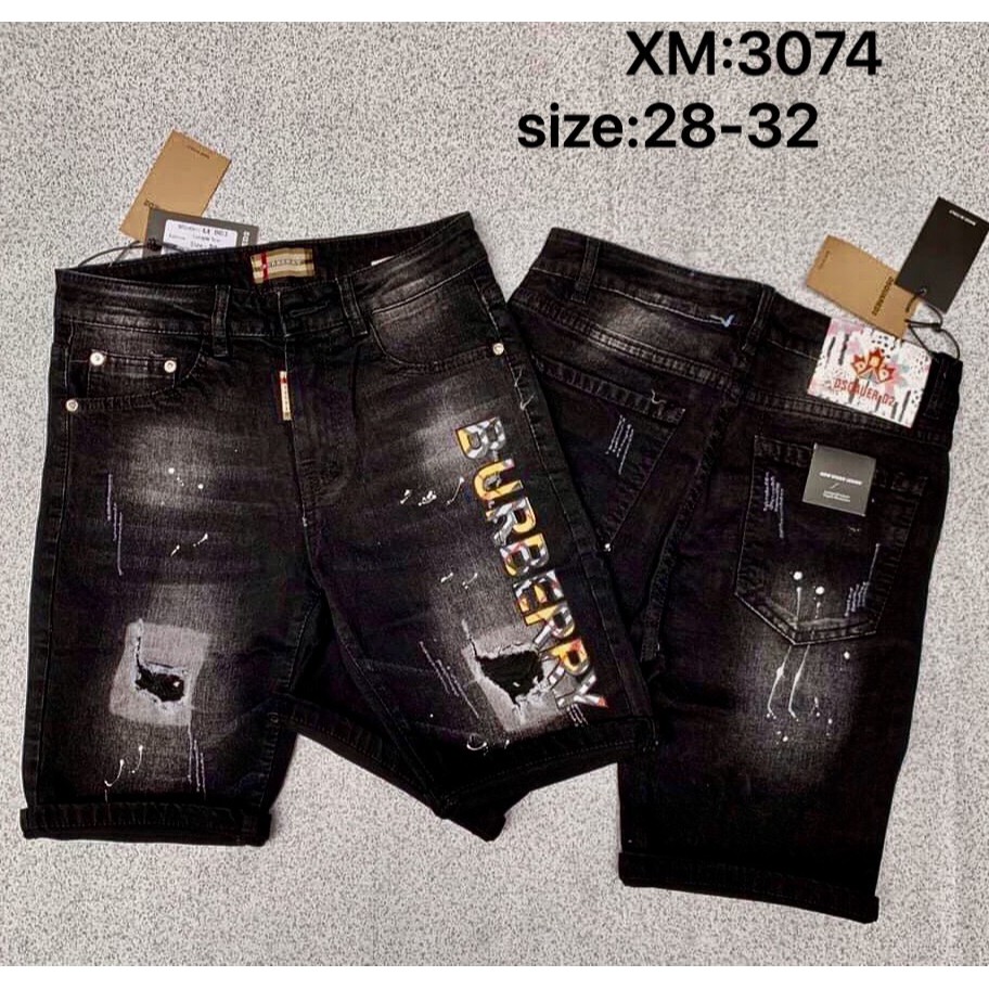 Quần short jean nam DSQ xám rách in BURBERY chất bò vải dày fỏm đẹp co dãn tốt cao cấp AHFASHION