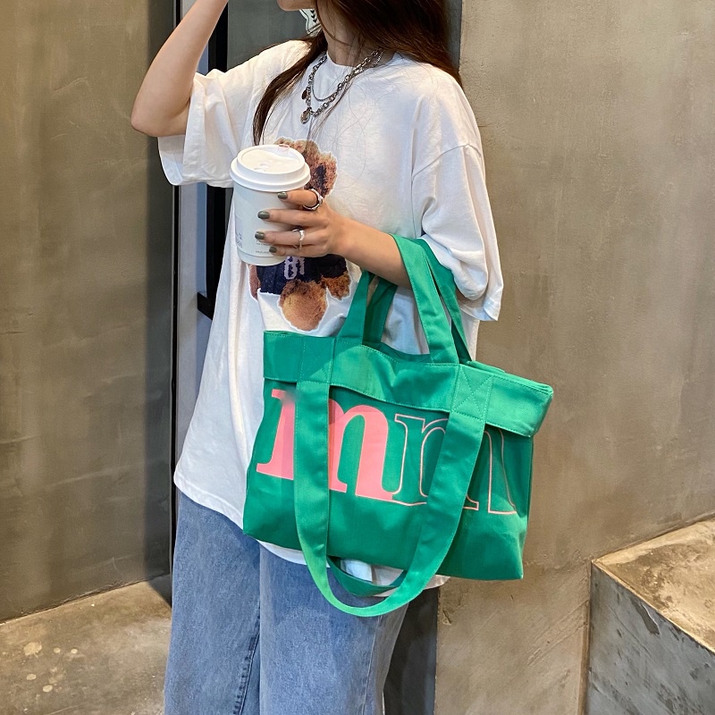 Túi xách vải bạt in chữ thời trang xuân hạ Hàn Quốc nhiều màu cho nữ