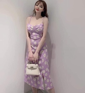 ĐẦM HOA CÚC TÍM 2 DÂY - ĐẦM NỮ