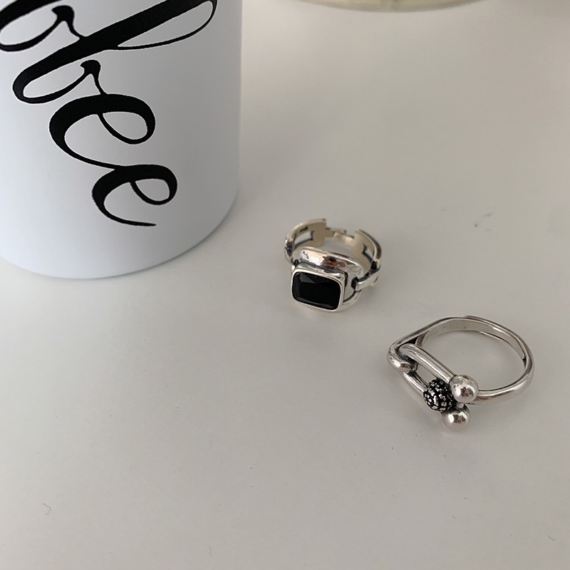 Nhẫn Bạc Đính Đá Đen Phong Cách Hip Hop Gothic Thời Trang Sáng Tạo Dành Cho Nữ