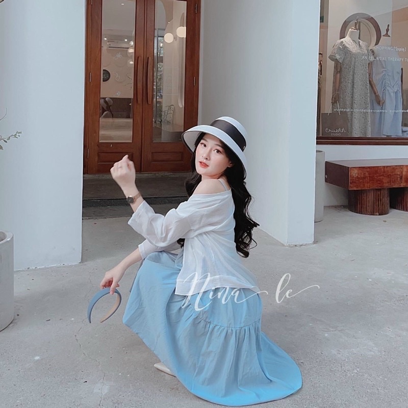 Set váy 2 dây hoa xanh kèm áo khoác mỏng cho mùa hè | BigBuy360 - bigbuy360.vn