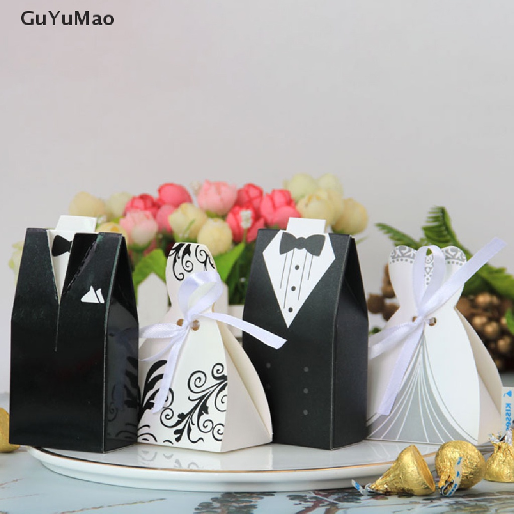 Set 20 Túi Đựng Kẹo Cưới Hình Đầm Cô Dâu Chú Rể DIY