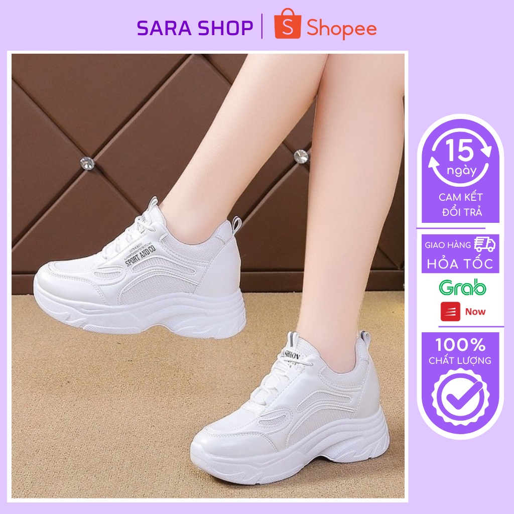 Giày thể thao nữ trắng độn đế 7 cm, giày nữ đế cao phong cách Hàn Quốc, Lisa M83