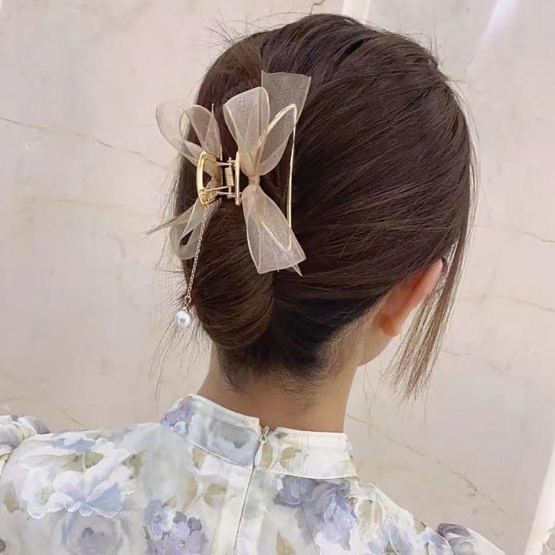 Kẹp Tóc Dạng Móng Vuốt Đính Ngọc Trai Chống Trượt Phong Cách Pháp