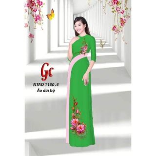 Vải áo dài in hoa xanh lá