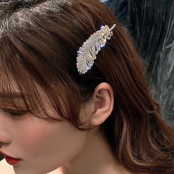 Cặp tóc đính đá thiết kế hình lông vũ ngọt ngào đáng yêu_M1393