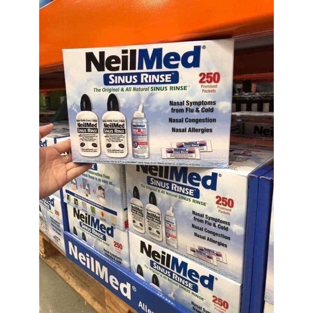 Bộ muối rửa mũi Neilmed sinus rinse gồm 2 bình rửa, 1 bình xịt và 250 gói muối