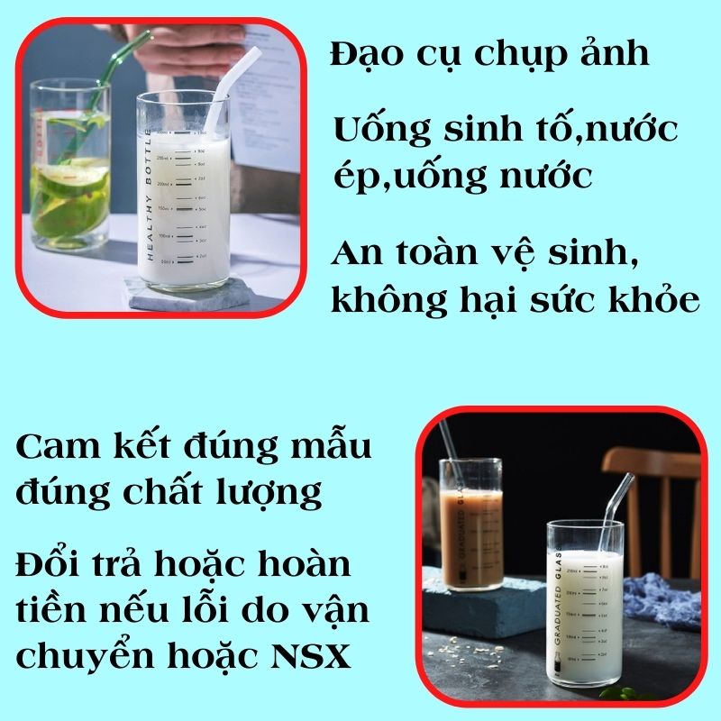 Ly chia vạch trong suốt 300ml GRADUATED GLASS Cốc chia vạch thủy tinh chịu nhiệt dễ thương cute9