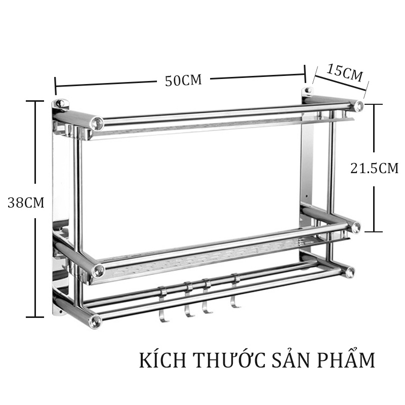 [HCM]Giá treo khăn không lỗ giá treo khăn tắm dày hai lớp inox kệ phòng tắm Kích thước: Hai lớp 50CM (đục lỗ miễn phí)