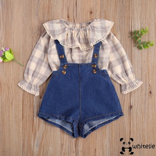 Set Áo Tay Dài Nhún Bèo Kèm Quần Yếm Dễ Thương Cho Bé