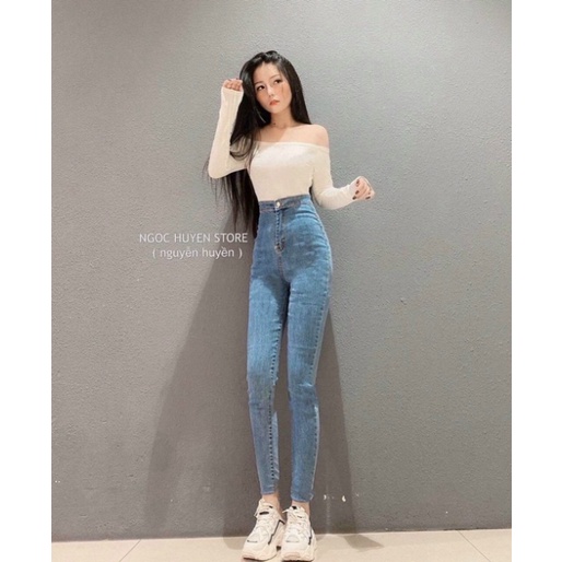 Quần jeans nữ lưng cao trơn ôm body , quần bò nữ cạp cao trơn ôm dáng _u25