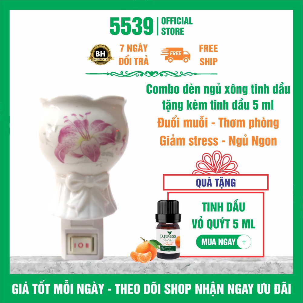 Đèn ngủ xông tinh dầu ⚡️ FREESHIP ⚡️ Đèn ngủ xông tinh dầu cắm tường tặng kèm tinh dầu 5ml - 5539 Official Store