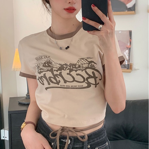 Áo thun SUXI tay ngắn cổ tròn dáng ôm phong cách mùa hè thời trang cổ điển cho nữ