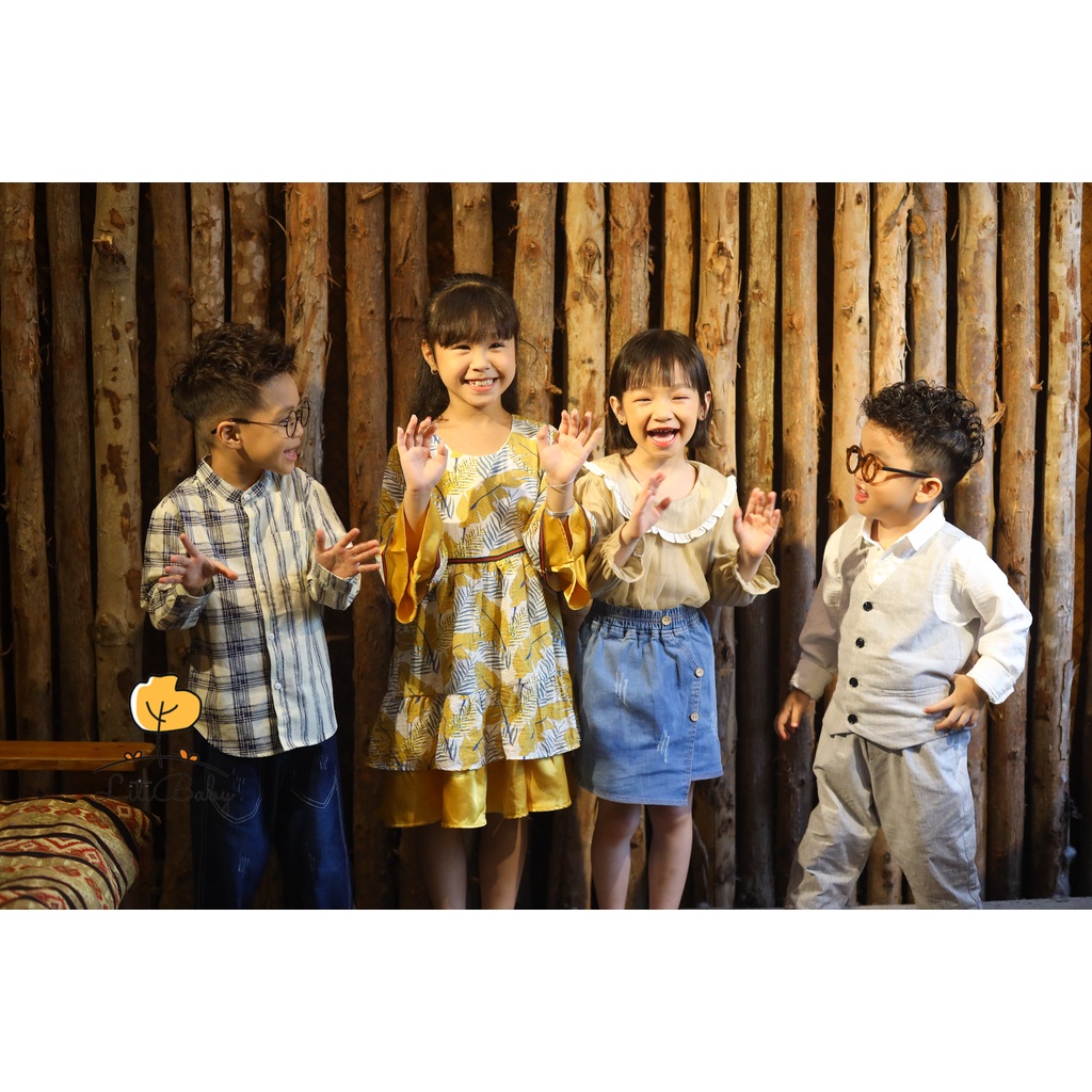 Quần kẻ bé gái LITIBABY, dáng bo chun kẻ sọc, size 2/6T