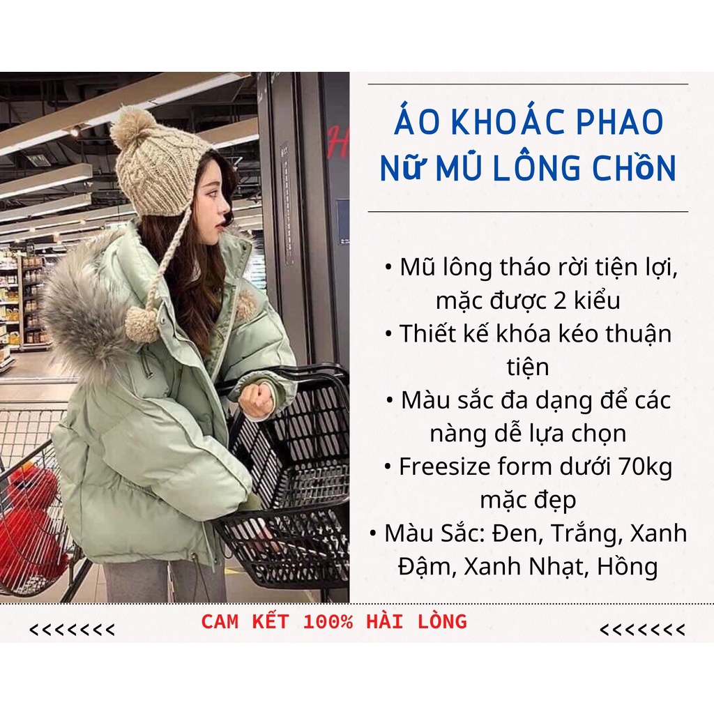 🔥 RẺ VÔ ĐỊCH🔥Áo Khoác Phao Nữ Mũ Lông Chồn 👍 Áo Đại Hàn Nữ Lót Bông Dáng Rộng 5 Màu Thoải Mái Lựa Chọn