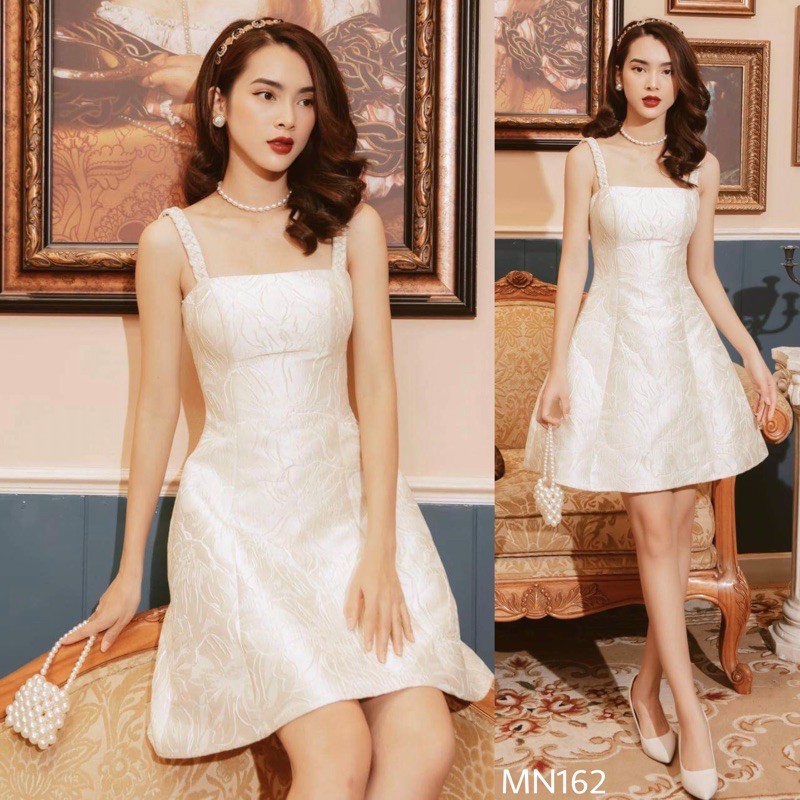 Đầm trắng | Đầm gấm hoa xoè | Đầm hai dây thắt bính dễ thương | Đầm dự tiệc đi chơi sang trọng - MN162 - Đầm Váy Mina | BigBuy360 - bigbuy360.vn
