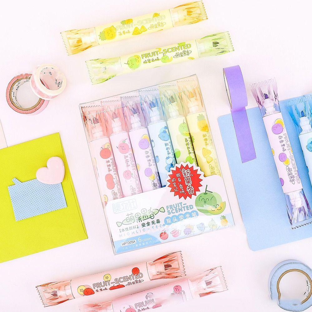 Set 6 Bút Đánh Dấu Hai Đầu Họa Tiết Trái Cây Graffiti