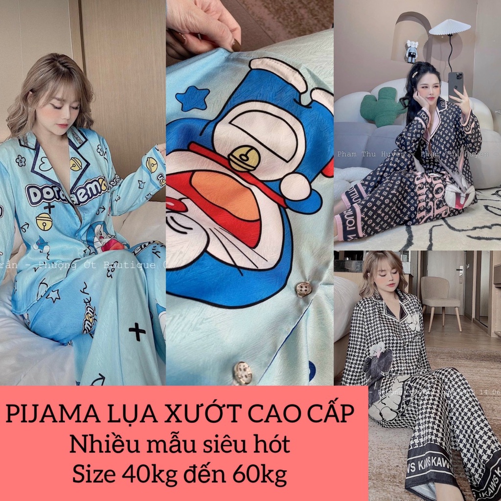 Pijama tay dài lụa xướt thiết kế siêu hot trend, đồ bộ mặc nhà cao cấp sizre 40kg đến 60kg giá tận xưởng hỗ trợ freeship
