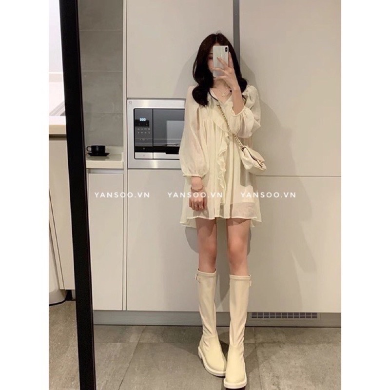 Váy babydoll tay bồng cổ bèo hai lớp tiểu thư bánh bèo by YANSOO