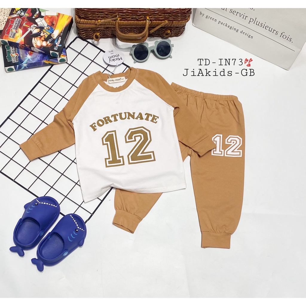 [SALE] Bộ Dài Tay Bé Trai Minky Mom Vải Cotton Bóng Chày In Số 12, Đồ Bộ Cho Bé Mặc Nhà Thu Đông MKMTD2226