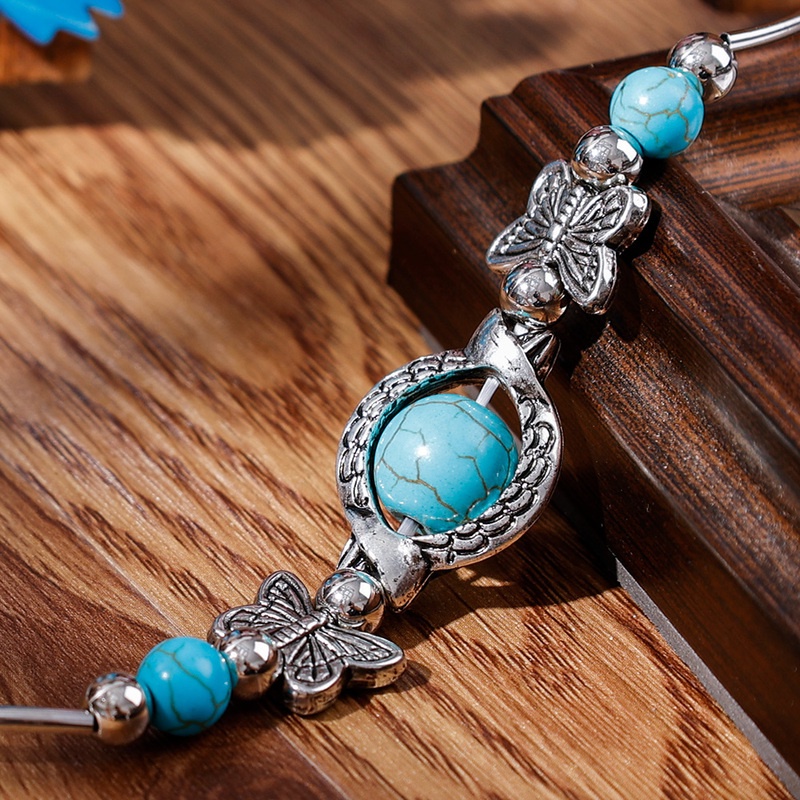 Vòng Tay Chuỗi Hạt Đá Ngọc Lam Tự Nhiên Phong Cách Boho Cổ Điển Độc Đáo Tinh Tế Thời Trang Cho Nữ