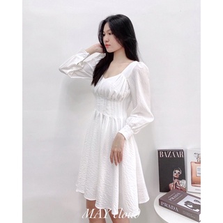 Đầm tay dài xếp li eo