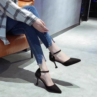 Giày cao gót nhọn 7p bít mũi sọc đơn giản - BM25