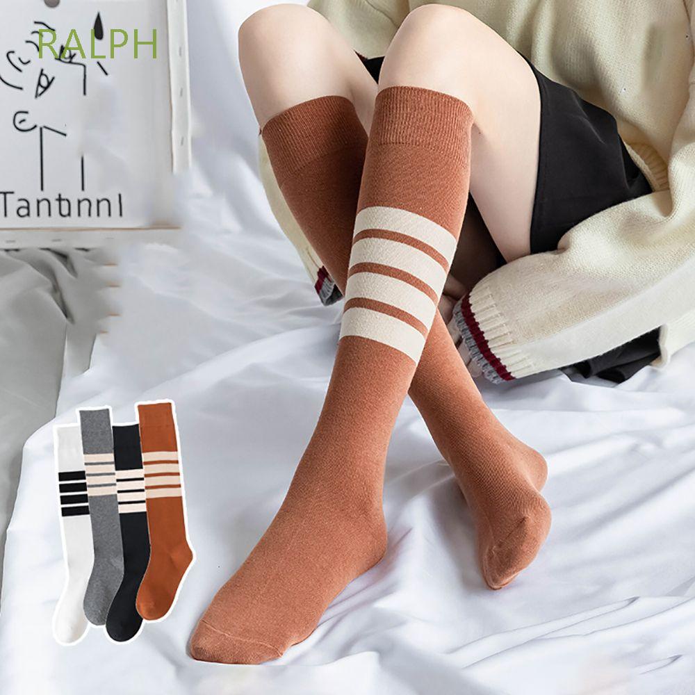 Tất ống dài ngang đầu gối họa tiết sọc gợi cảm vải cotton mỏng co giãn thời trang cho phụ nữ