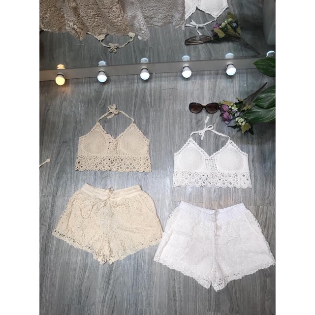 Set biển 2 món - áo bra vây cá + quần ren hoa mới ( có tách rời )