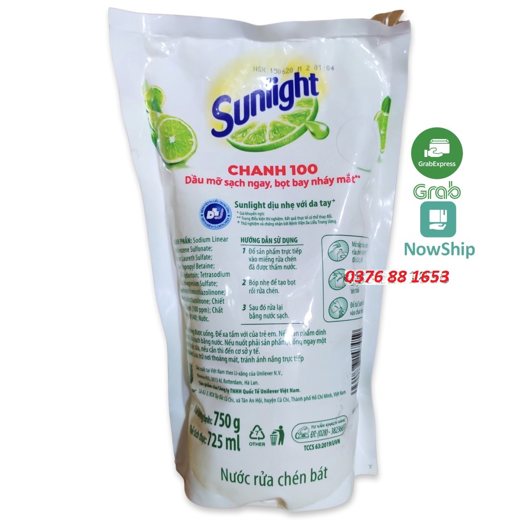 [Hoả Tốc] SUNLIGHT Nước Rửa Chén Chanh Túi 750g 750 g