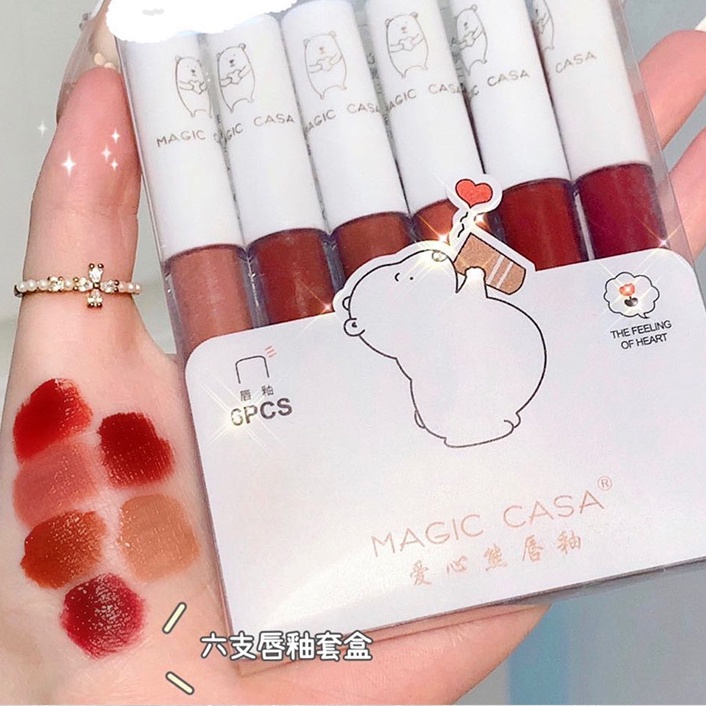 [Hàng mới về] Set 6 Son Kem Lì MAGIC CASA bear Fluffy Lip Glaze velvet Siêu Xinh Chất Mềm Và Mịn Môi Cao Cấp