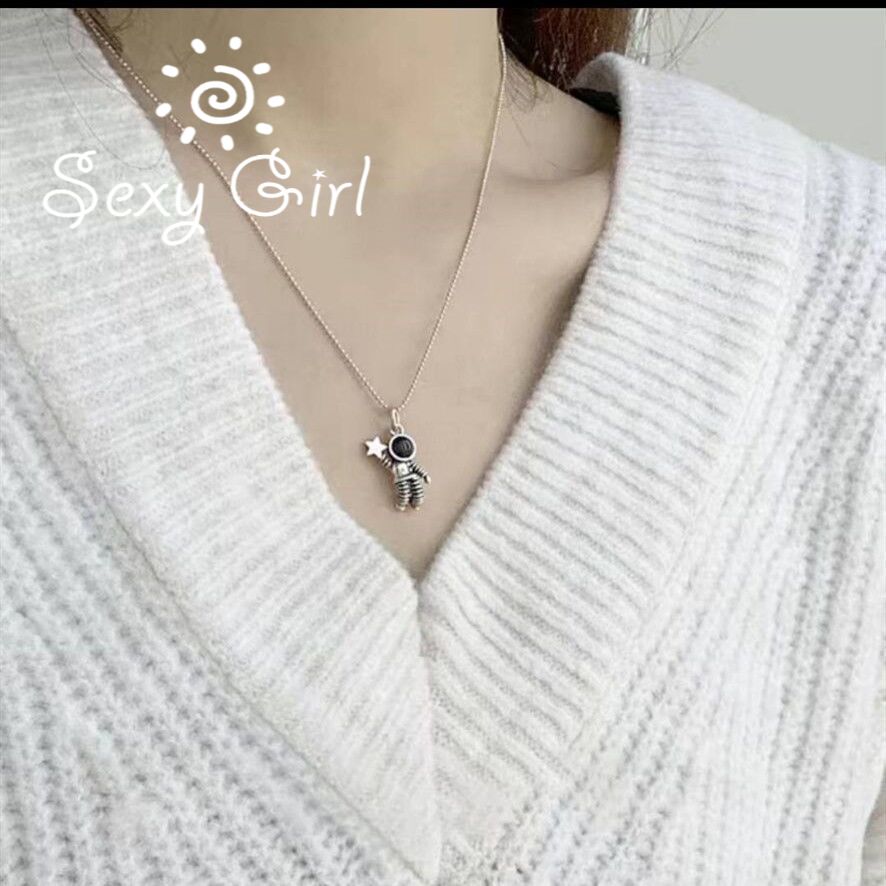 Vòng cổ bằng thép titan mặt dây hình phi hành và ngôi sao thời trang cho cặp đôi