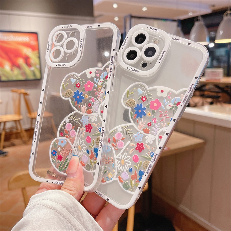 Ốp Điện Thoại TPU Mềm Trong Suốt In Hình Gấu Bảo Vệ Camera Cho iPhone 13 12 11 Pro Max XS Max XR X 8 7 Plus