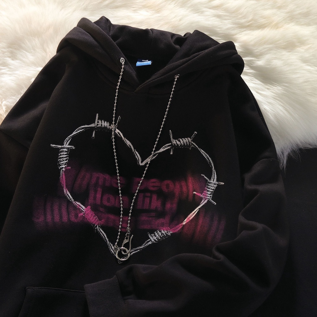 Áo Hoodie Dáng Rộng In Chữ Love Phong Cách Retro Thu Đông 2022 Dành Cho Nữ