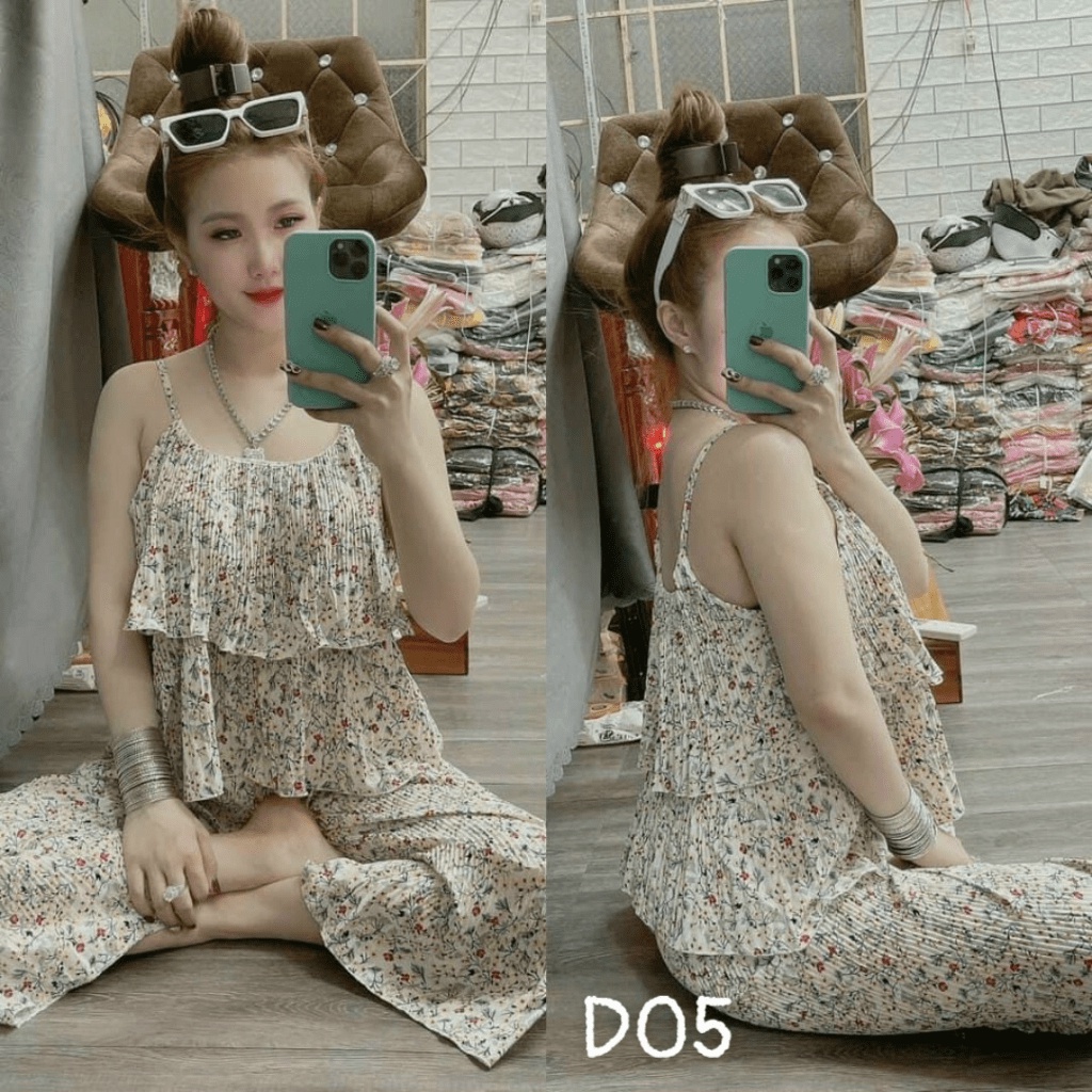 MẪU HÈ SÉT BỘ DẬP LY 2 DÂY HOA SANG CHẢNH TÔN DÁNG DX