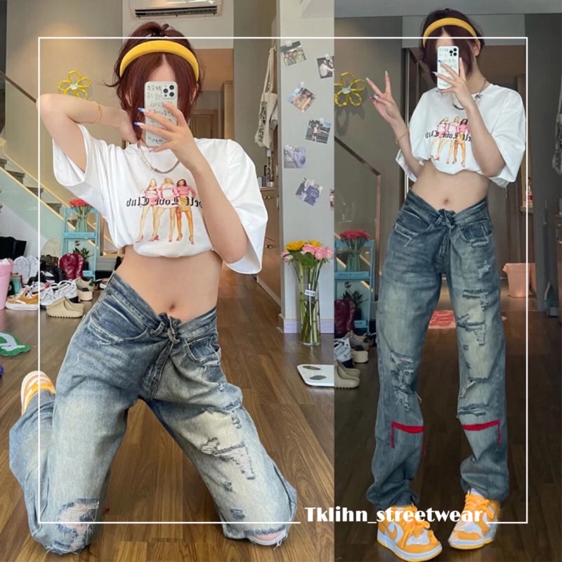 TKLIHN Quần jeans Ulzzang ống rộng rách gối cá tính SEXY hot FASHIONITA 2022 kèm 2 ẢNH THẬT CUỐI