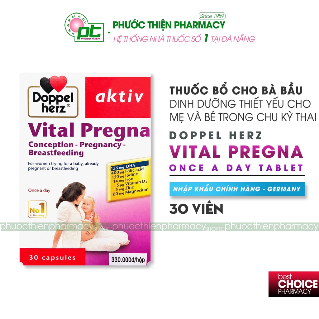 Viên vitamin tổng hợp cho bà bầu của Đức Doppelherz Vital Pregna Hộp 30 Viên - Thuốc bổ cho bà bầu DHA