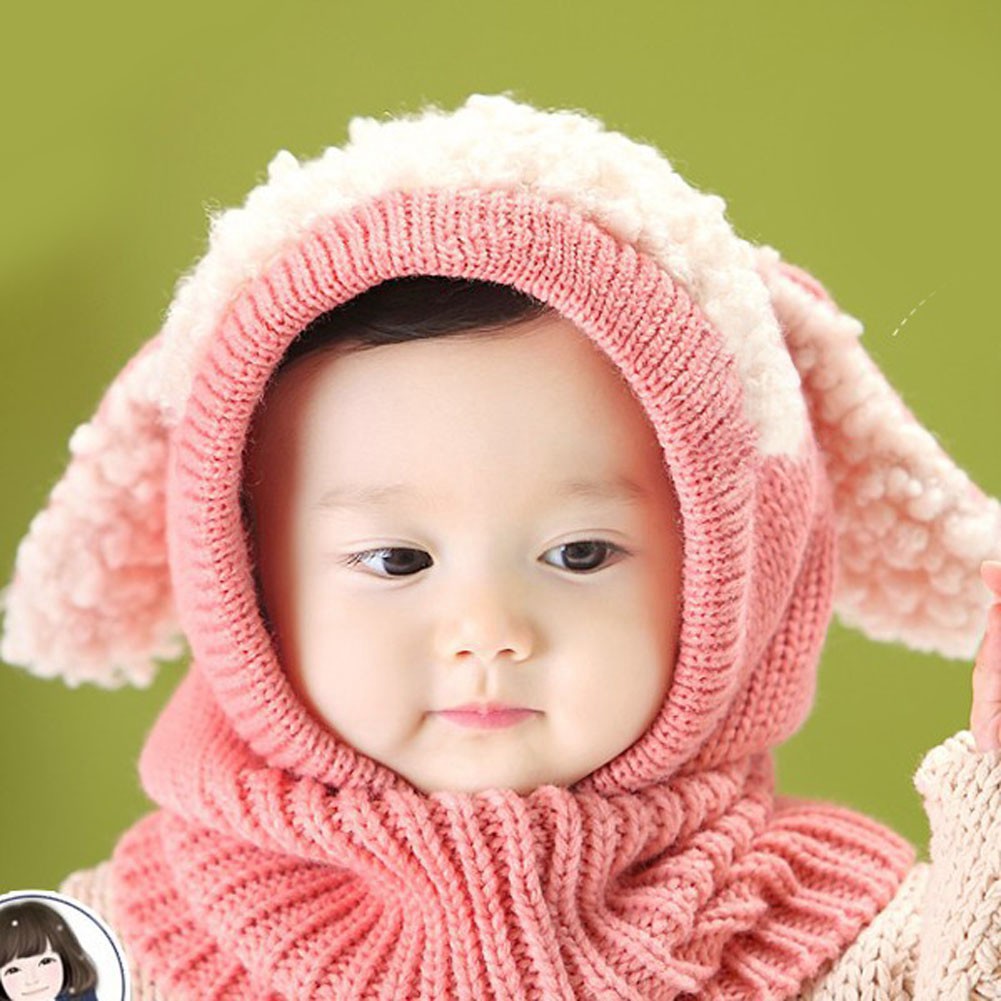 [FAS] Mũ len liền khăn choàng cổ tai cừu siêu cute cho bé