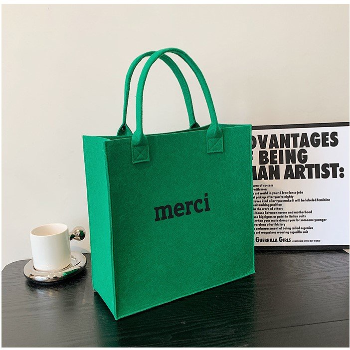 Túi Tote Nữ Quai xách Hàn Quốc In chữ MERCI trẻ trung thời trang