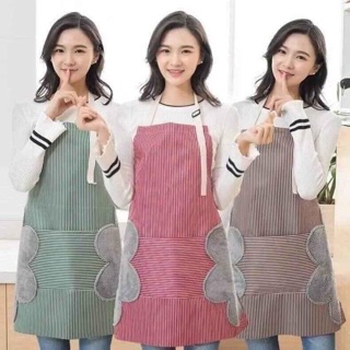 Tạp dề kẻ hoa có khăn lau tay bên hông, tập dề chống thấm nước ( giao màu ngẫu nhiên )