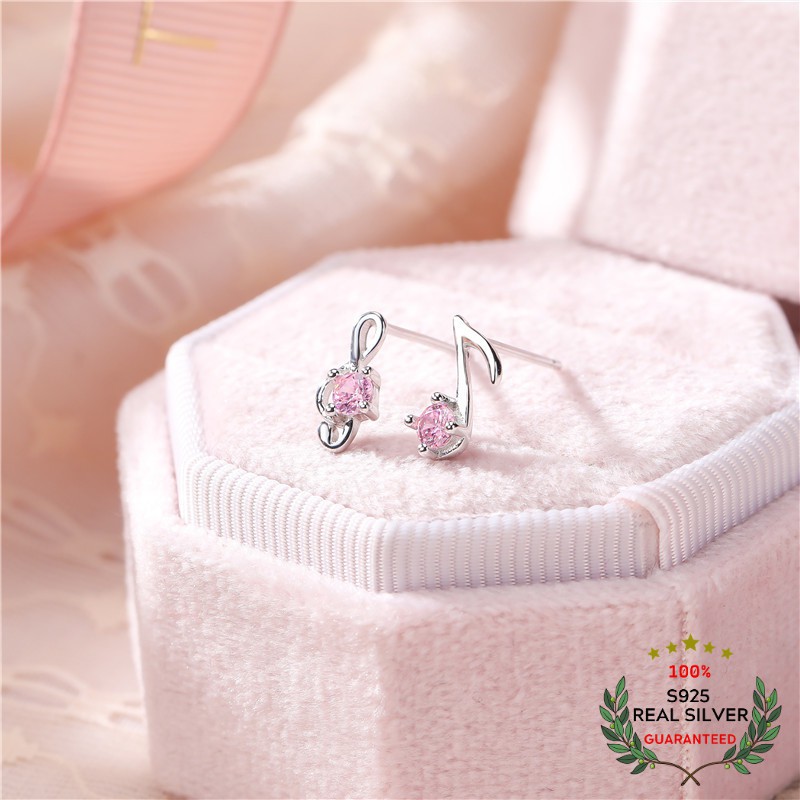 Bông Tai Bạc S925 Nốt Nhạc Đô Rê Mi Bất Đối Xứng Dễ Thương | Khuyên Tai Nữ Trang Sức Thời Trang Đính Đá Zircon